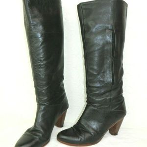 FRYE Boot Knee Tall Western Heeled Black Vintage
